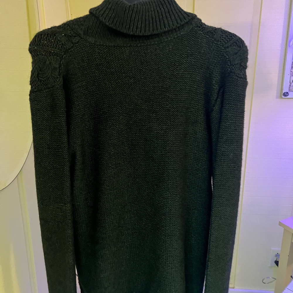Olive Green Ribbed Turtleneck Sweater Made in Italy - Picture 2 of 3